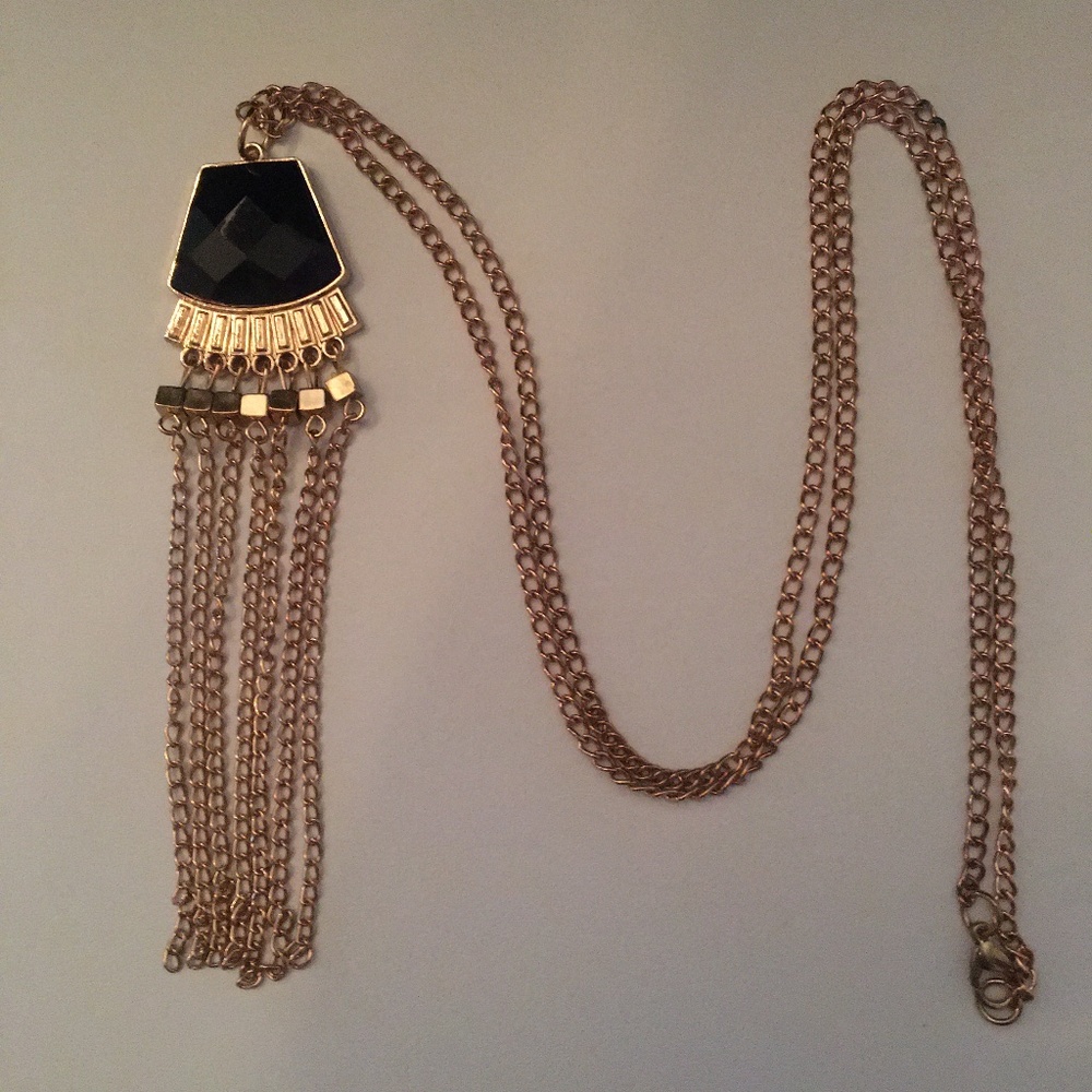 Gold-Tone and Black Ornament Pendant Necklace